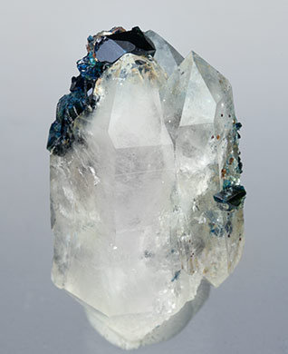 Doubly terminated Quartz with Lazulite. Front