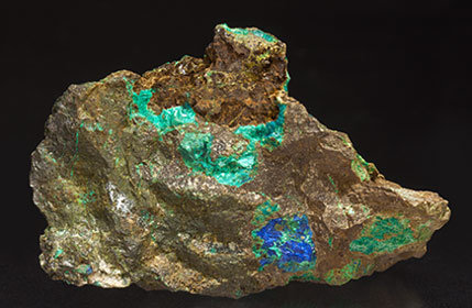 Tyrolite with Azurite and Chrysocolla. Rear