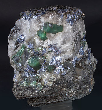 Beryl (variety emerald) with Molybdenite and Quartz. Side