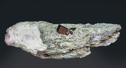 Tantalite-(Mn) on 'lepidolite' after Elbaite. Rear