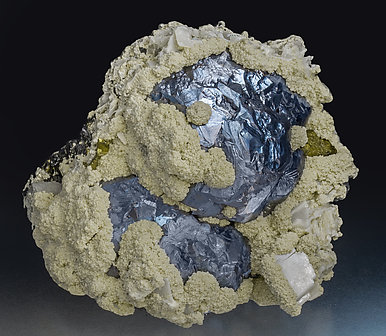 Galena with Siderite, Calcite, Chalcopyrite and Sphalerite. Front