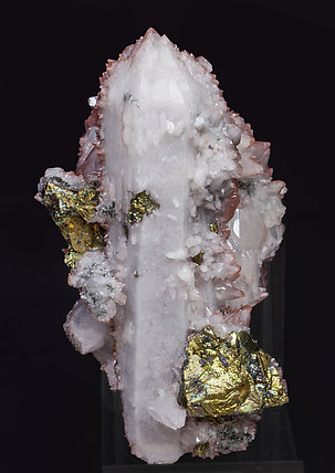 Chalcopyrite on Quartz and with Calcite. Front
