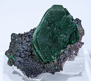 Malachite after Azurite with Goethite. Front