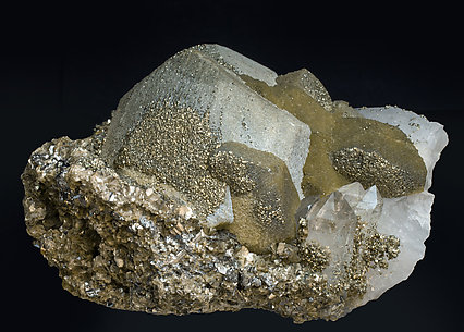 Siderite with Pyrite, Quartz and Muscovite. Side