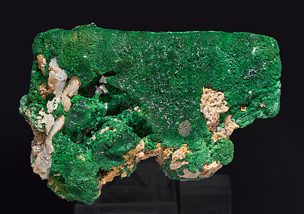 Malachite after Azurite with Quartz and Cerussite. Front