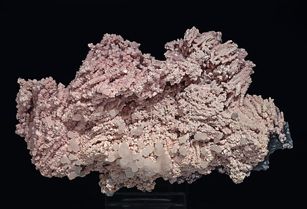Rhodochrosite with Calcite and Boulangerite (variety plumosite). Front