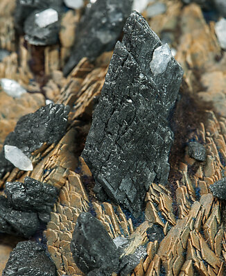Calcite with Quartz and Gypsum with Boulangerite inclusions. 