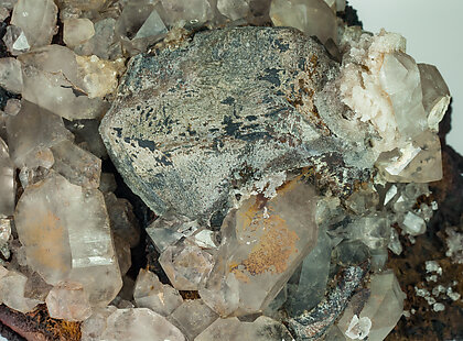 Galena with Cerussite, Quartz and Dolomite (variety Fe-bearing dolomite). 