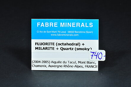 Fluorite (octahedral) with Milarite and Quartz (variety smoky quartz)