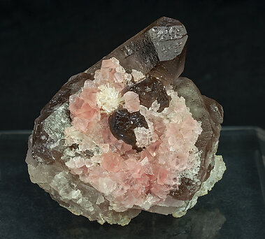 Fluorite (octahedral) with Milarite and Quartz (variety smoky quartz).