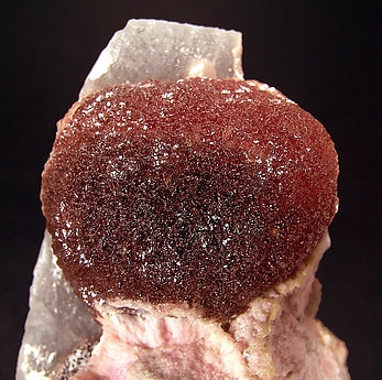 Elbaite (variety rubellite) with Schorl and Calcite. 