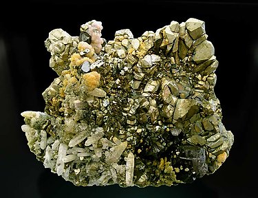 Pyrite with Quartz, Rhodochrosite and Sphalerite. 