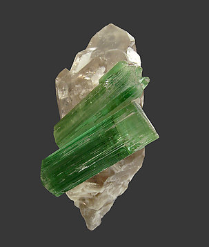 Elbaite (variety verdelite) on smoky Quartz.