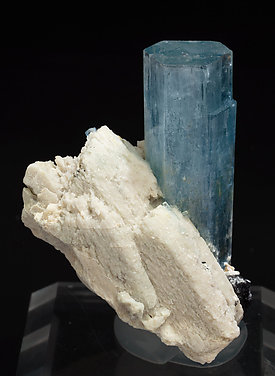 Beryl (variety aquamarine) with Schorl and feldspar. Rear