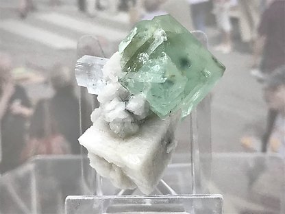 Octahedral Fluorite with Beryl (aquamarine) and Feldspar. 