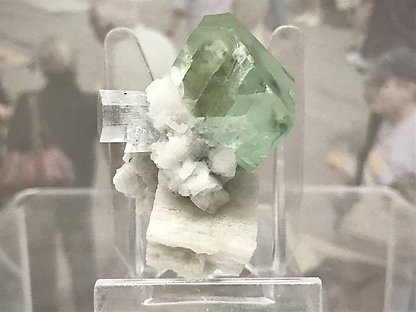 Octahedral Fluorite with Beryl (aquamarine) and Feldspar. 
