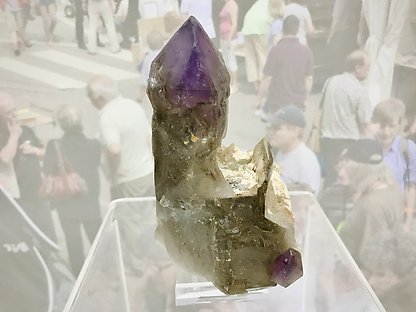 Quartz (amethyst) with Quartz (smoky) and Microcline .