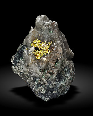 Gold on Quartz with Malachite and Covellite.