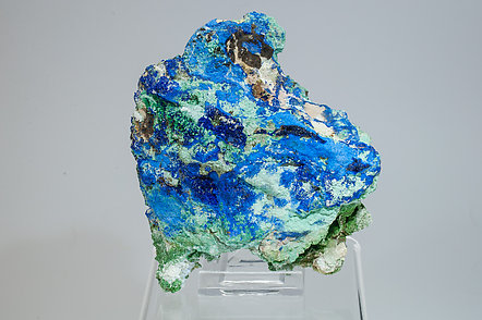 Azurite with Malachite, Conichalcite, Olivenite and Calcite. 