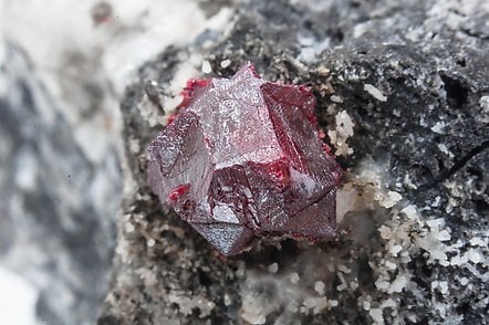 Twinned Cinnabar with Quartz and Calcite. 
