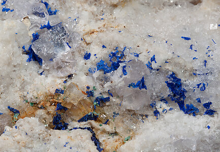 Fluorite with Calcite and Azurite. 