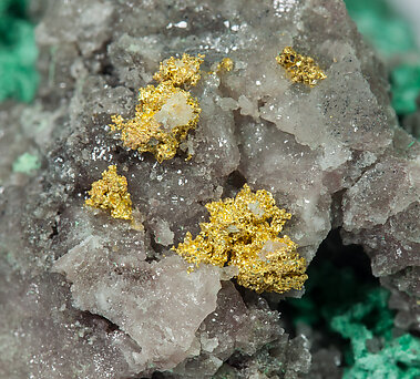 Gold with Quartz and Malachite. 