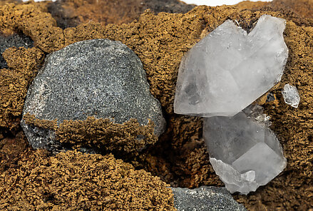 Quartz with Galena and Dolomite (variety Fe-bearing dolomite). 