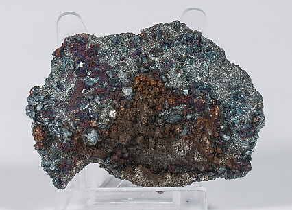 Tennantite-(Fe) (variety Sb-bearing tennantite) with Chalcocite and Pyrite. 