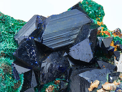 Azurite with Malachite and Quartz. 