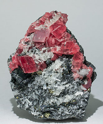 Rhodochrosite with Quartz, Tetrahedrite and Pyrite. 