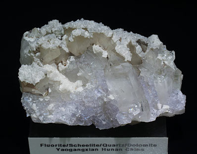 Scheelite with Fluorite, Dolomite and Quartz.
