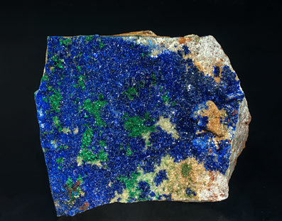 Azurite with Malachite, Olivenite and Baryte.