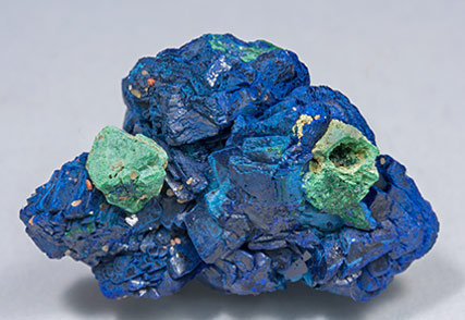 Azurite with Malachite after Cuprite. Rear