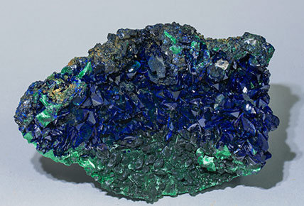 Azurite with Malachite after Azurite. Side