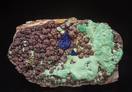 Azurite with Malachite, Quartz and Hematite. 