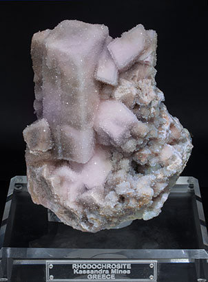 Rhodochrosite with Quartz and Pyrite. neon light (day light)