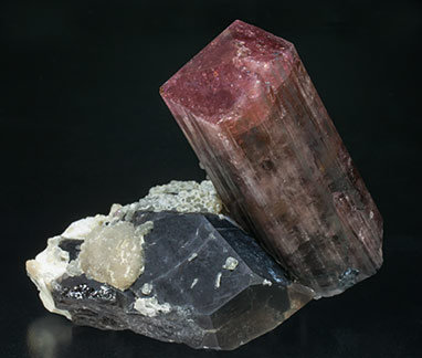 Tourmaline with Quartz (variety smoky), 'lepidolite' and Feldspar. Front