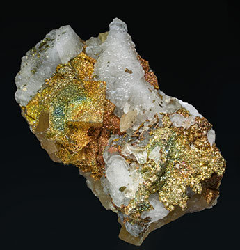 Pyrite with Fluorite and Calcite. 
