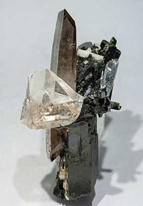 Aegirine with Quartz (variety smoky)  and Feldspar. Side