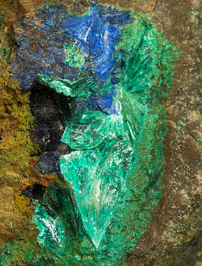 Tyrolite with Azurite and Chrysocolla. 