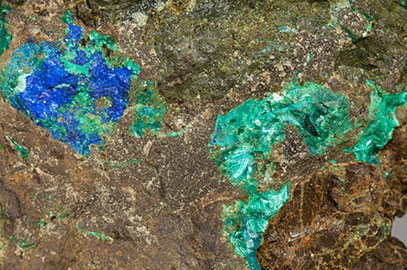 Tyrolite with Azurite and Chrysocolla. 