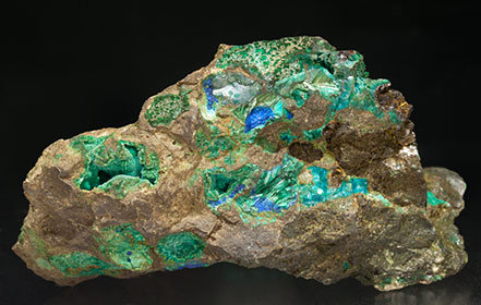 Tyrolite with Azurite and Chrysocolla. Front