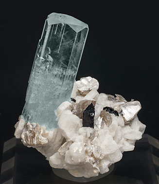 Beryl (variety aquamarine) with Feldspar, Mica and Schorl. Front