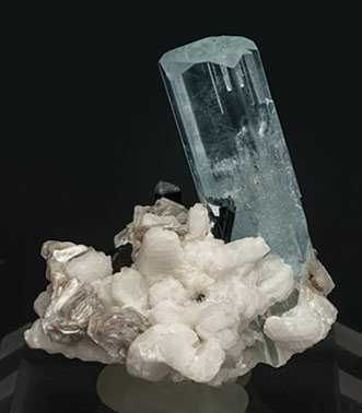 Beryl (variety aquamarine) with Feldspar, Mica and Schorl. Rear