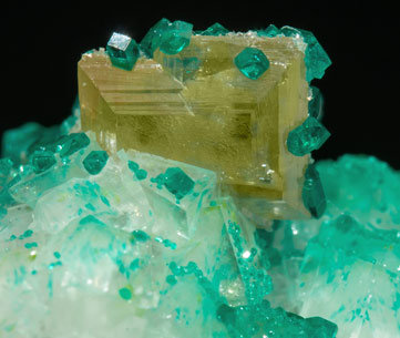 Wulfenite with Dioptase and Calcite. Rear
