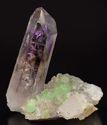 Quartz (variety amethyst) with Prehnite, Quartz and Calcite. Front