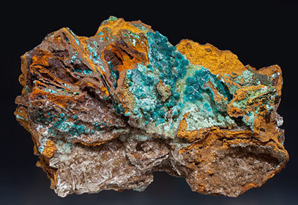 Rosasite with Aurichalcite and Gypsum. 