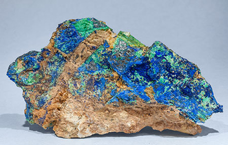 Chalcostibite with Azurite and Malachite. Rear