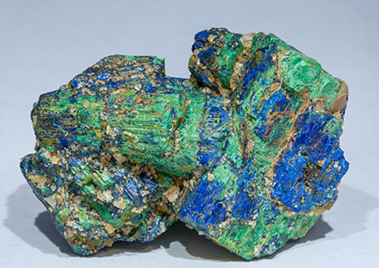 Chalcostibite with Azurite and Malachite.