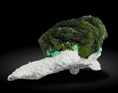 Volborthite with Malachite, Azurite and Dickite. Rear